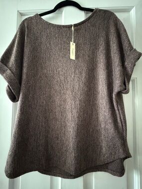 Max Studio Heathered Acorn/Brown Short-Sleeve Tunic Top